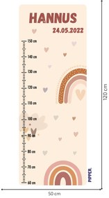 PIPPER. Textil falmatrica "Gyermek magasságmérő névvel  - Szivárvány"