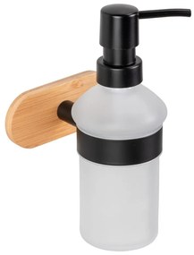 Fekete-natúr színű öntapadós üveg szappanadagoló 300 ml Orea Bamboo – Wenko