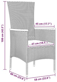 Kert étkező szett párnával 3 pcs Szürke Poli rattan