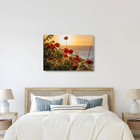 Naplemente és a pipacsok képe (üvegen) (70x50 cm)