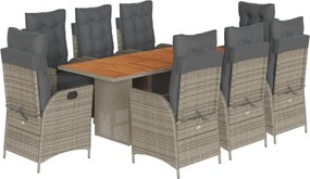 vidaXL 9 részes szürke polyrattan kerti étkezőgarnitúra párnával