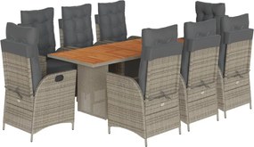 vidaXL 9 részes szürke polyrattan kerti étkezőgarnitúra párnával