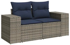 6 részes fekete polyrattan akácfa kerti ülőgarnitúra párnákkal