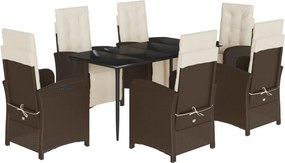 vidaXL 7 részes barna polyrattan kerti étkezőgarnitúra párnával