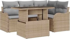 vidaXL Kültéri étkező szett párnával 5 pcs Bézs Poli rattan