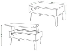 HALIJA konferenciás asztal emelhető lappal, polccal, szürke beton/fekete