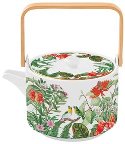 Trópusi mintás porcelán teáskanna bambusz fogóval 800 ml Exotica