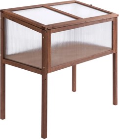 Outsunny Fa Magaságyás Üvegház 90 x 50 x 93 cm Ültetőasztal Fedéllel, Időjárásálló Fűszernövény Ültető Kertbe, Erkélyre és Teraszra Barna | Aosom