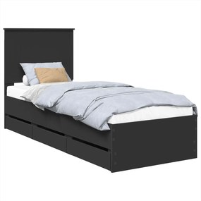 vidaXL Ágykeret fiókkal fejtámlával Fekete 75 x 190 cm Mérnöki Fa