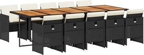 vidaXL 11 részes fekete polyrattan kerti étkezőgarnitúra párnákkal