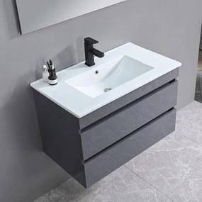 Cube Fürdőszobabútor 80 cm kerámia mosdóval 2 fiókos tükörrel 60x80 cm antracit szürke