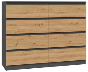 Riano MIX M8 120 fiókos szekrény, 120x97x40 cm, antracit-tölgy