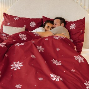 Goldea karácsonyi pamut ágyneműhuzat - hópelyhek piros alapon 140 x 200 és 70 x 90 cm