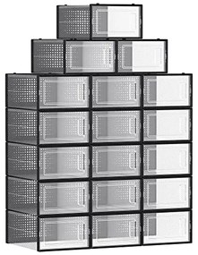 MARI cipőrendező, 18 rekesz, átlátszó/fekete SongmicsHome