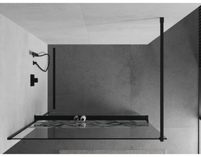 Mexen Kioto +, zuhany paraván polccal és törölközőtartóval 80 x 200 cm, 8mm üveg átlátszó üvegmintás fehér, fekete profil, 800-080-121-70-85