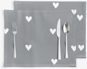 Goldea pamut reggeliző alátét - szívecskék, szürke alapon - 2db 30 x 40 cm