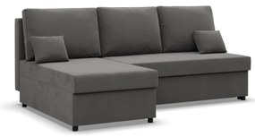Deli sarokkanapé, 2 ágyneműtartóval, szövet anyag, univerzális oldal, hab töltet, szürke