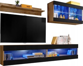 Rtv bútor szett Tivoli SET6 Wotan tölgy/Fekete, Kék Led