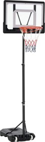 HOMCOM Mobil Kosárlabdastand Kerekekkel 83x55cm Palánkkal, Hordozható Kosárlabda Kar állvány, állítható Kar Magasság 156-210 cm, Kosárlabda Rendszer G
