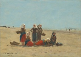 Üveg kép - Eugène Boudin, Women on the Beach at Berck, reprodukciók (70x50 cm)