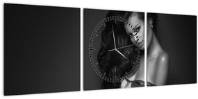 Kép - fekete, fehér, portré, közül, csábító, nő (órával) (90x30 cm)