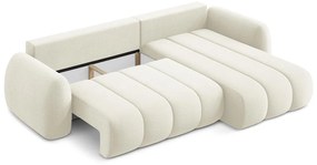 Bézs buklé kinyitható-tárolóhelyes sarokkanapé (jobb oldali-heverő résszel) Pele – Makamii