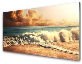 Fali üvegkép Ocean Beach Waves Landscape 100x50 cm 2 fogas