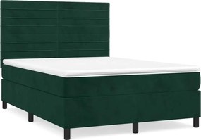 vidaXL sötétzöld bársony rugós ágy matraccal 140x190 cm