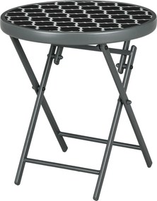 Outsunny Összecsukható Oldaltábla, Üveges Összecsukható Asztal, Kis Kempingasztal, Kerek Kanapé Asztal Erkély Asztalhoz Erkélyre Teraszra Nappaliba Ir