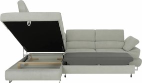 Ülőgarnitúra tárolóhellyel, világosszürke, szövet, balos, BUTON R