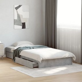 betonszürke szerelt fa ágykeret fiókokkal 75 x 190 cm