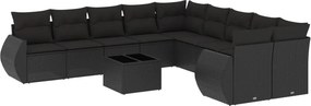 vidaXL 11 részes fekete polyrattan kerti ülőgarnitúra párnákkal