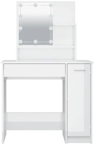 Magasfényű fehér fésülködőasztal LED-del 86,5 x 35 x 136 cm