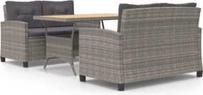 vidaXL 3 részes polyrattan kerti étkezőgarnitúra szürke párnákkal