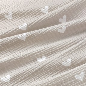 Goldea pamut krepp anyag - szívecskék, latté színű alapon 160 cm