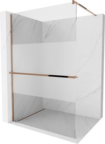 Mexen Kioto +, zuhany paraván polccal és törölközőtartóval 110 x 200 cm, 8mm átlátszó üveg fagyminta, rózsa arany profil, 800-110-121-60-35