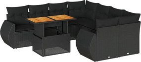 vidaXL 9 részes fekete polyrattan kerti ülőgarnitúra párnákkal
