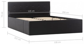 fekete műbőr ágykeret hidraulikus ágyneműtartóval 120 x 200 cm