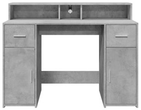 betonszürke szerelt fa íróasztal LED-világítással 120x55x91 cm