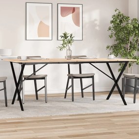Tömör fenyőfa és acél étkezőasztal X-vázzal 200x100x75 cm