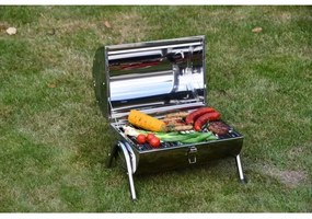 Hordozható faszén grill fényes króm