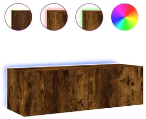 füstös tölgy színű fali TV-szekrény LED-ekkel 100 x 35 x 41 cm