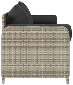 3 személyes világosszürke polyrattan kerti kanapé párnával