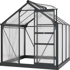 Outsunny Polikarbonát Kerti Üvegház 3.65m² Alumínium Üvegház Kerthez 190 x 192 x 201 cm UV-ellenálló, megerősített alapzattal, csatornával, tetőablakk