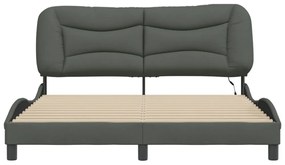 sötétszürke szövet ágykeret LED-es matrac nélkül 160 x 200 cm