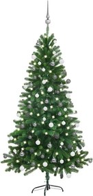 vidaXL zöld megvilágított műkarácsonyfa gömb szettel 150 cm