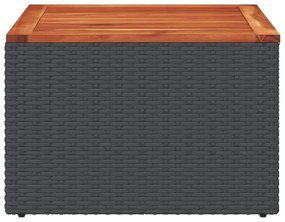 fekete polyrattan és akácfa kerti asztal 55x55x37 cm