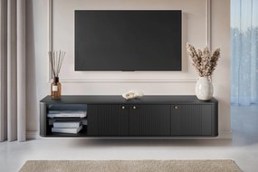 Vesper 3D fali TV szekrény 187 cm talapzaton - fekete / arany fogantyúk