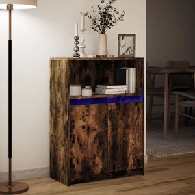 füstös tölgy szerelt fa tálalószekrény LED-del 72x34x100 cm