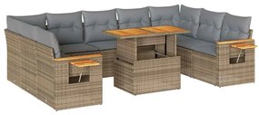vidaXL 10 részes bézs polyrattan akácfa kerti ülőgarnitúra párnával